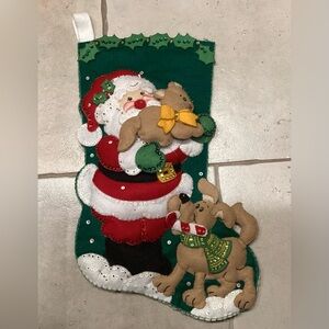 Completed Bucilla Santa’s Best Friends Felt Stocking